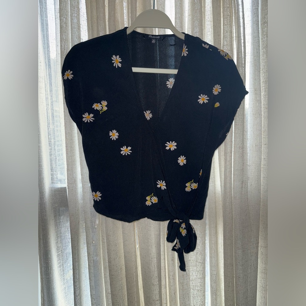 Madewell Floral Black Wrap Top